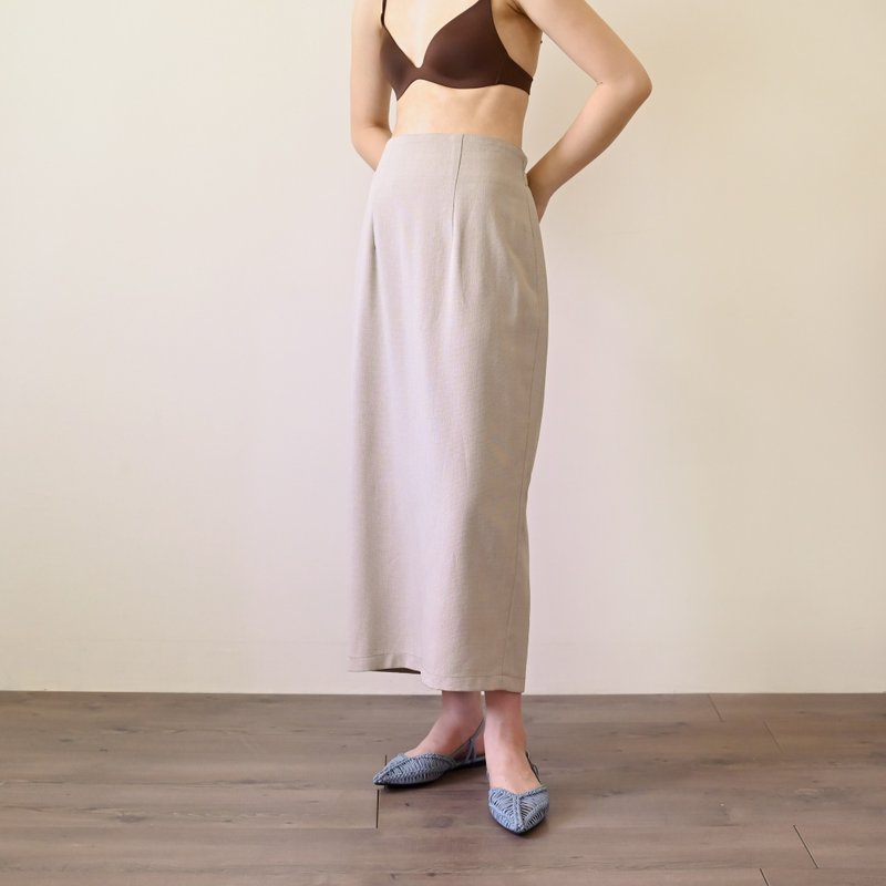【NaSuBi Vintage】麻纱材质高腰古着长裙 - 裙子 - 其他人造纤维 