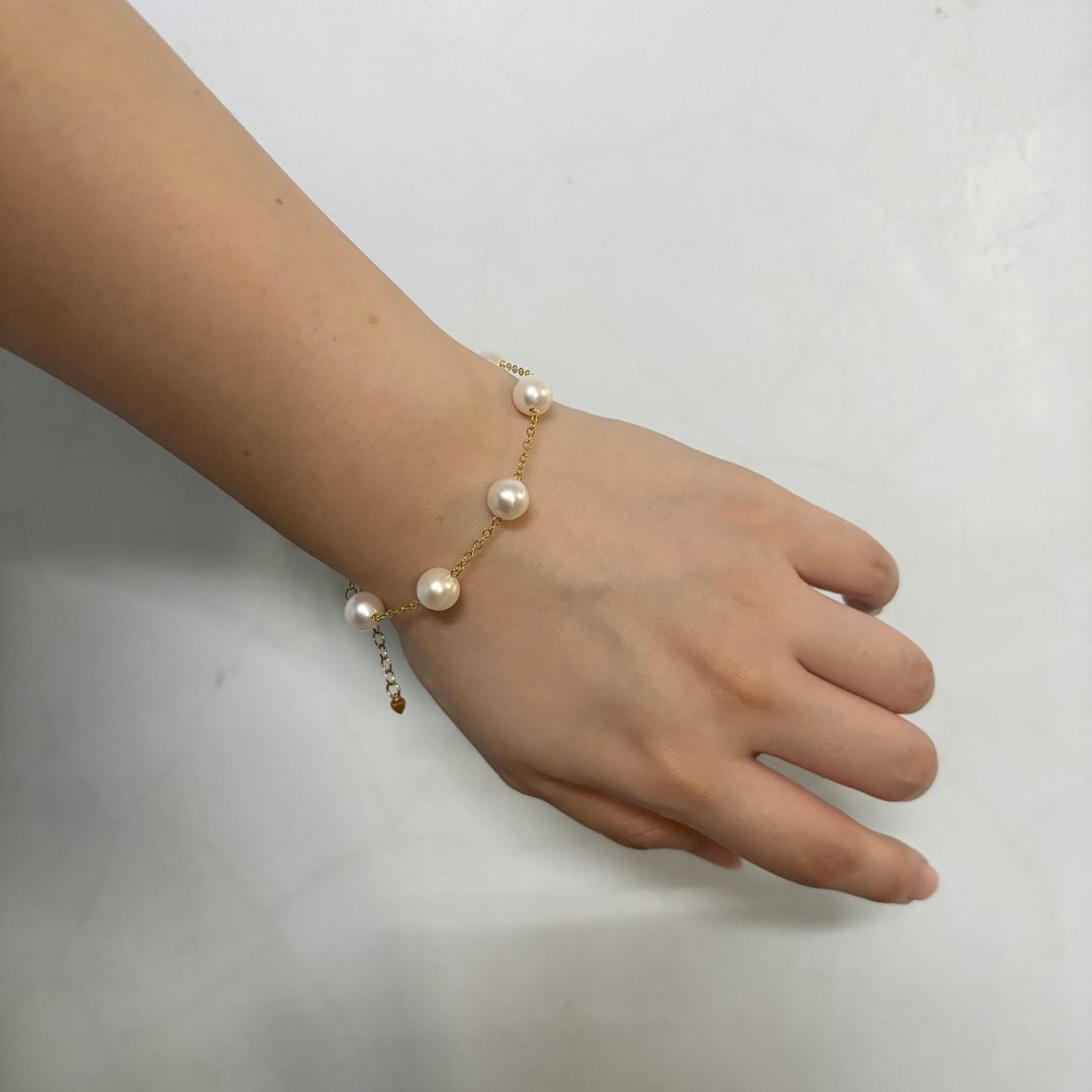 满天星设计 淡水珍珠手链 日常百搭 8mm 可调式延长链 14KGF - 手链/手环 - 珍珠 白色