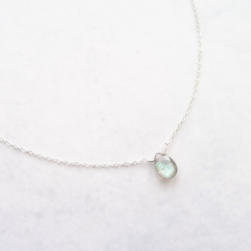 拉长石 光谱石 水滴切割 纯银 优雅裸感项链 - 项链 - 纯银 灰色