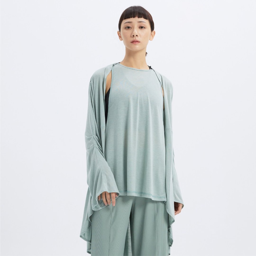URBAN - 剪裁长袖罩衫-灰绿 - 女装休闲/机能外套 - 聚酯纤维 绿色
