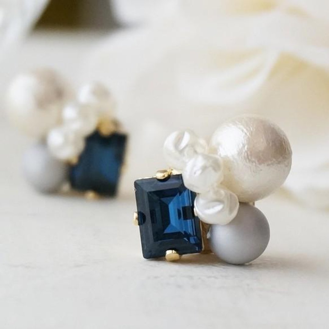 Swarovski ♦ ︎ Square Earrings / earrings (Montana Blue) - 耳环/耳夹 - 其他金属 蓝色