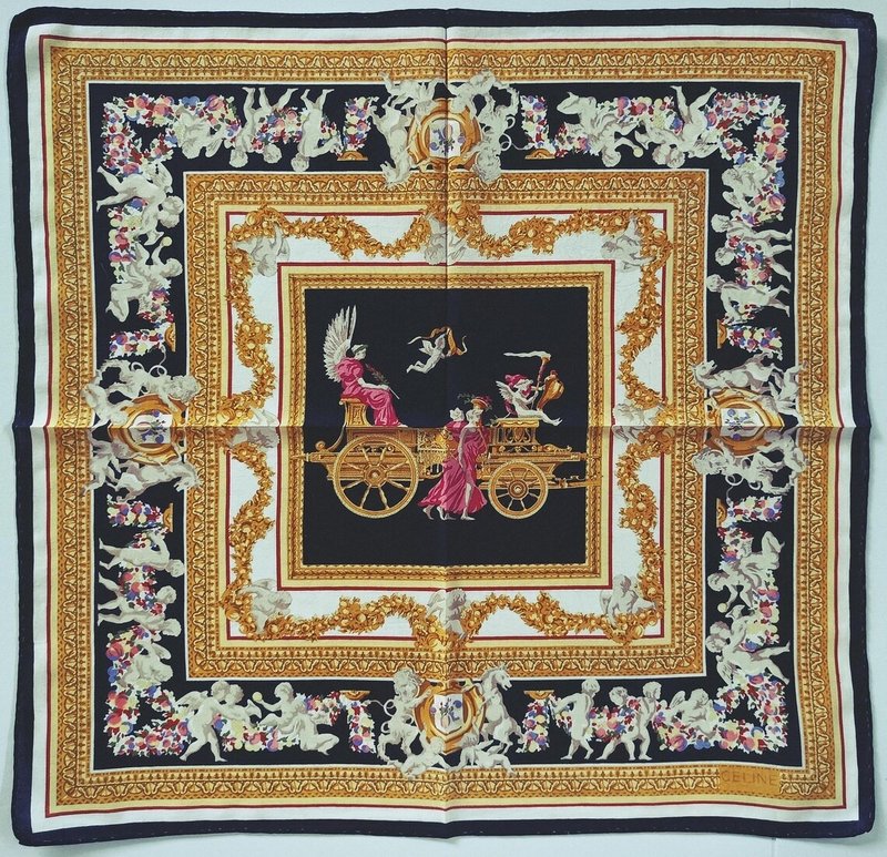 Celine 古董手帕 众神之战车与爱神小童 21 x 20.5 英寸 - 手帕/方巾 - 棉．麻 橘色