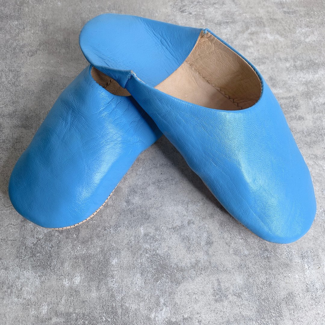 摩洛哥 babouche 室内拖鞋 极简 撒哈拉天蓝 - 室内拖鞋 - 真皮 蓝色