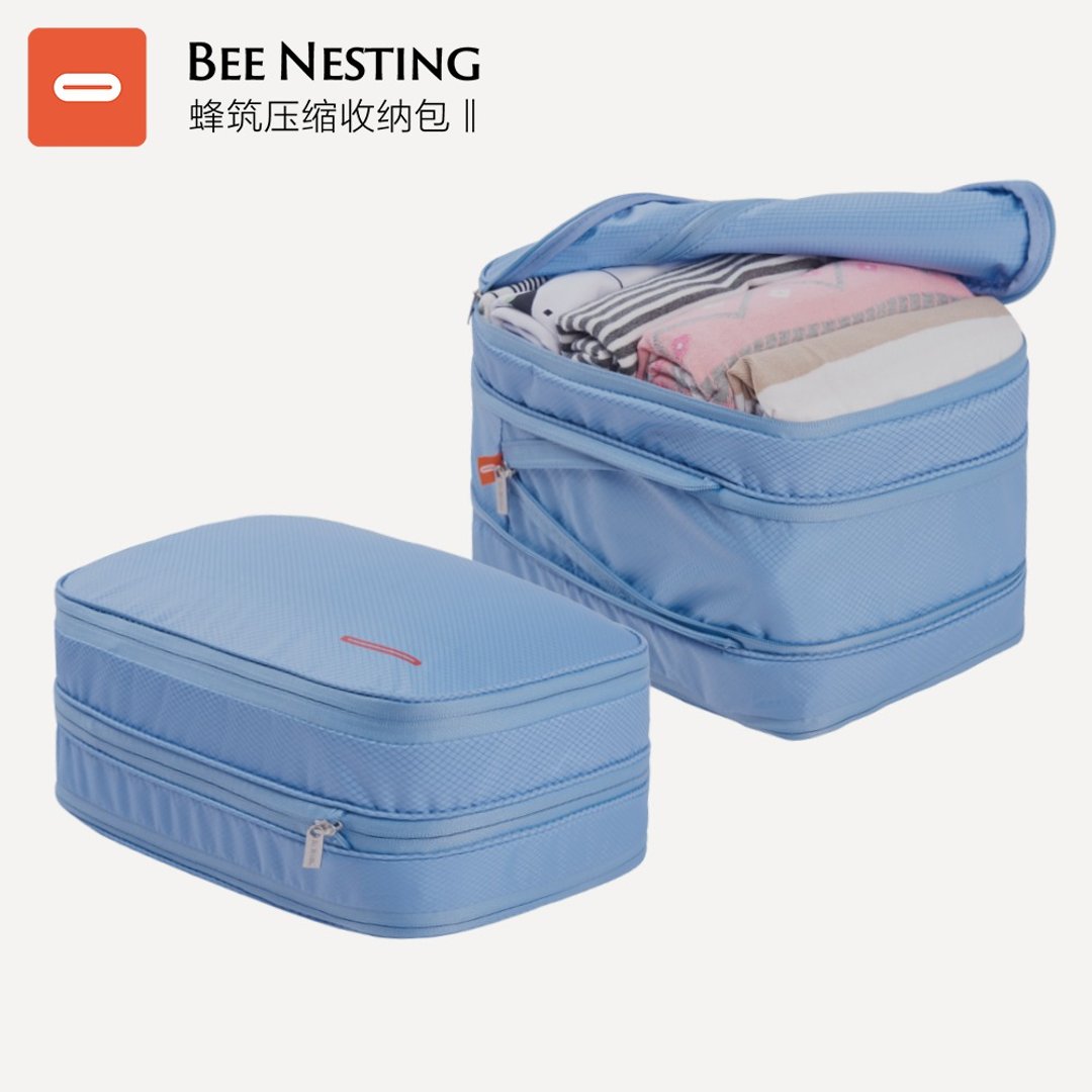 BeeNesting可压缩防泼水旅行健身收纳包15L - 浅蓝两个装 - 行李箱/行李箱保护套 - 尼龙 粉红色