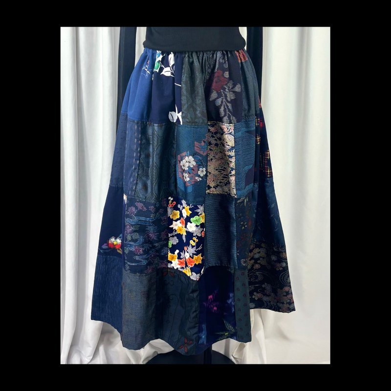 蓝色 || 和服 || 拼接 || 长裙 || 订制 - 裙子 - 棉．麻 蓝色