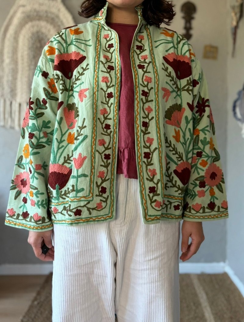 【Sunny】Suzani 刺绣夹克 - 女装休闲/机能外套 - 棉．麻 绿色