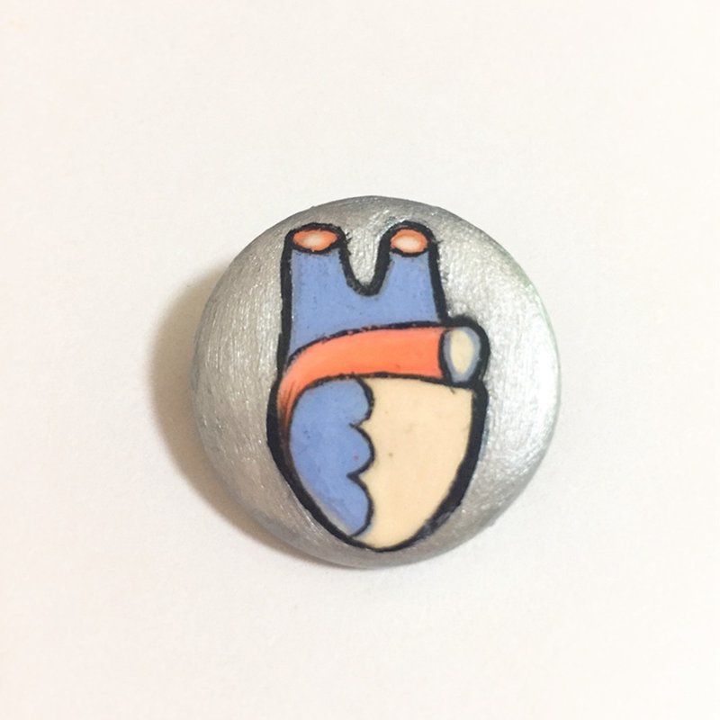 小心脏手作手绘别针胸针handmade粘土黏土 - 胸针 - 粘土 银色