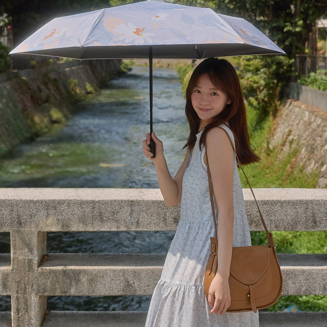 【rento】防晒黑胶安全自动伞 - 花语猫 (杏色) - 雨伞/雨衣 - 防水材质 白色