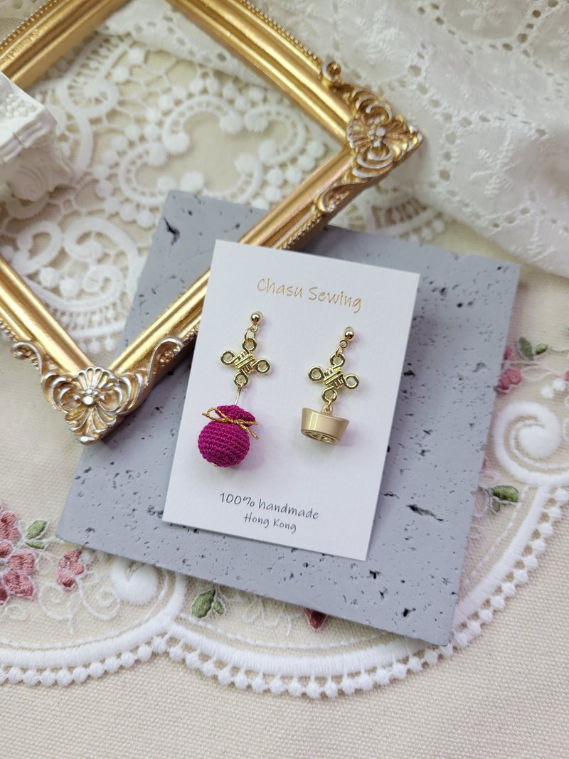 2025新春 | 鈎针编织 | 新年福袋不对称款式耳环 - 耳环/耳夹 - 绣线 多色