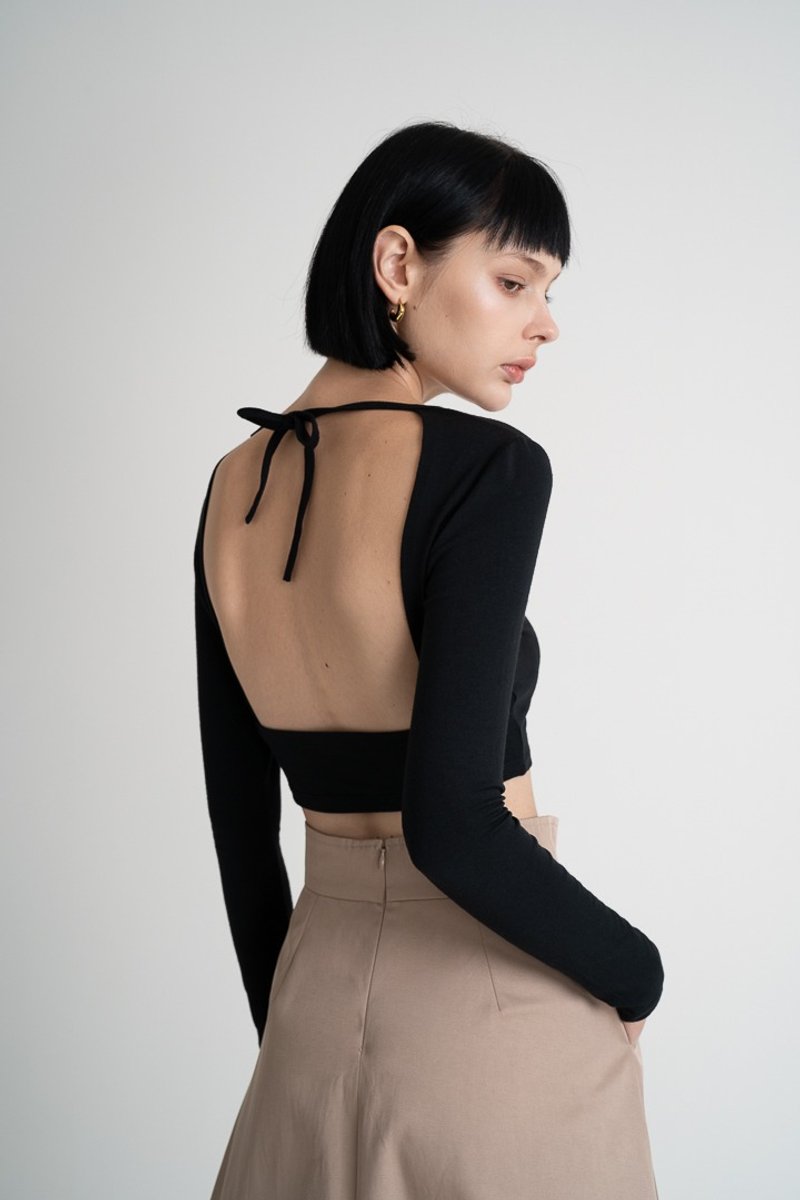 Backless Modal Bra Crop Top |  莫代尔美背绑带 Bra 上衣 - 黑 - 女装上衣 - 棉．麻 黑色