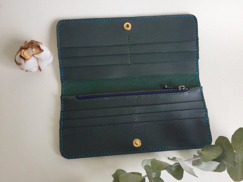 低调绿长夹 皮夹 皮革手工缝制 Finest handcraft wallet - 皮夹/钱包 - 真皮 绿色