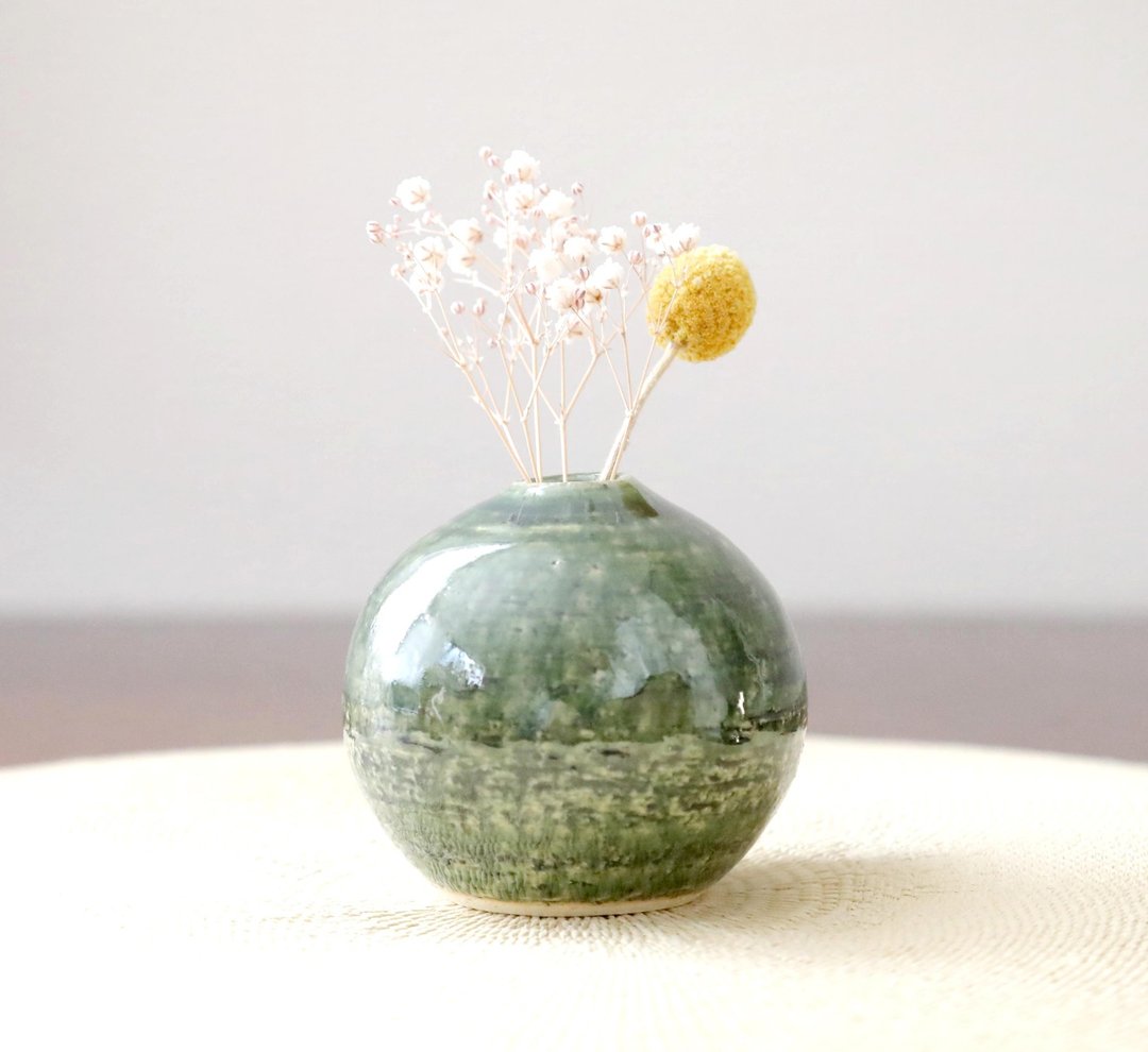 织部釉圆瓶 - 花瓶/陶器 - 陶 绿色