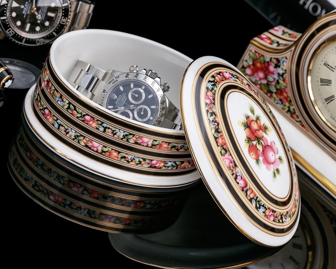 英国制Wedgwood 1992黄金果园骨瓷首饰盒结婚戒指珠宝饰品手表盒 - 收纳用品 - 瓷 