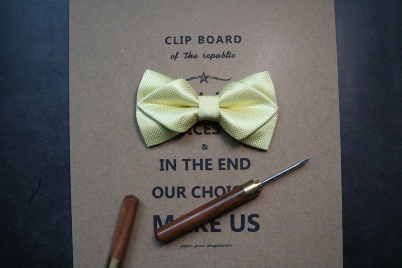 檸檬黃鑽石結暗紋領結英倫風時尚蝴蝶結 - 领带/领带夹 - 丝．绢 黄色