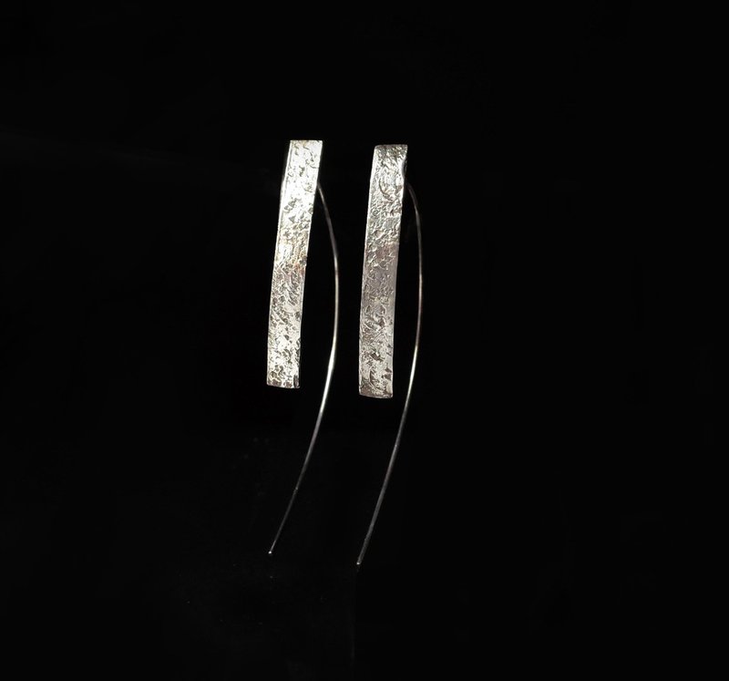 极简几何银耳环 - 耳环/耳夹 - 银 银色