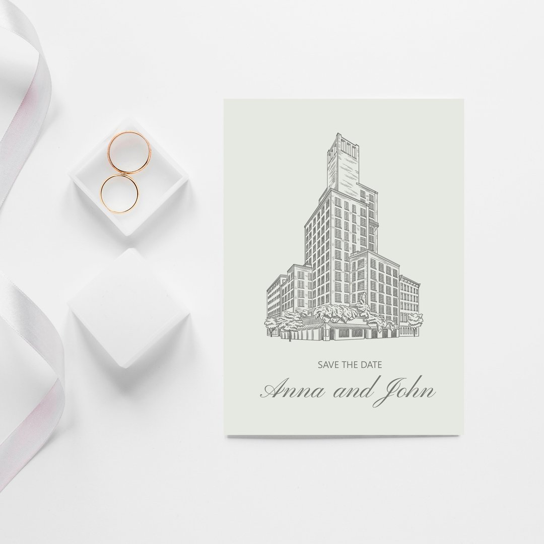 Custom Wedding Venue Illustration, Save the Date Ink Sketch Drawing, Digital - 电子手绘真人画像/绘画/插画 - 其他材质 