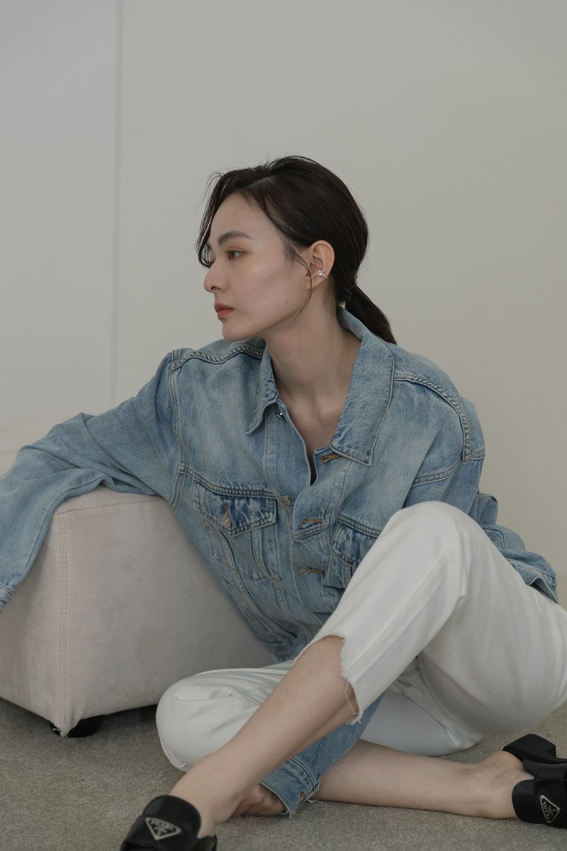 【品牌原创】男友风 经典皮标 牛仔外套 蓝丹宁 - 女装休闲/机能外套 - 棉．麻 蓝色