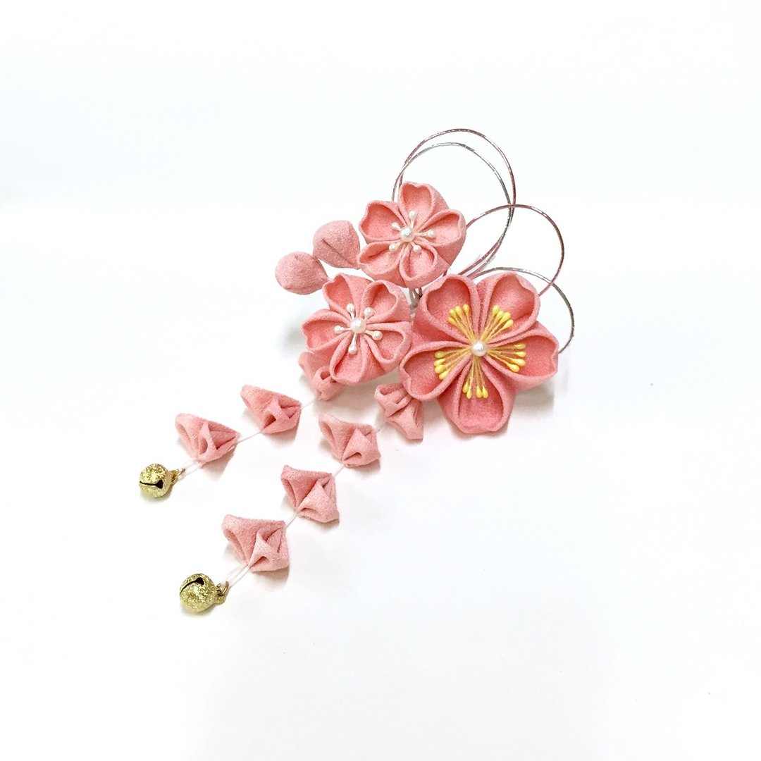 【若桑】十二月花季。樱花。春困。つまみ细工发饰。和服发饰/和风布花/日本花簪 - 发饰 - 丝．绢 粉红色