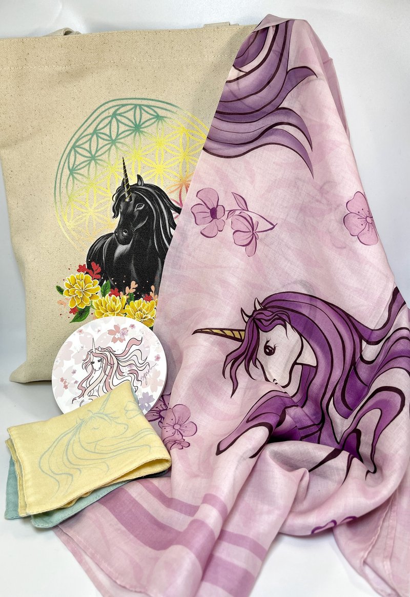 节日限定 独角兽暖心礼盒 - 丝巾 - 棉．麻 绿色