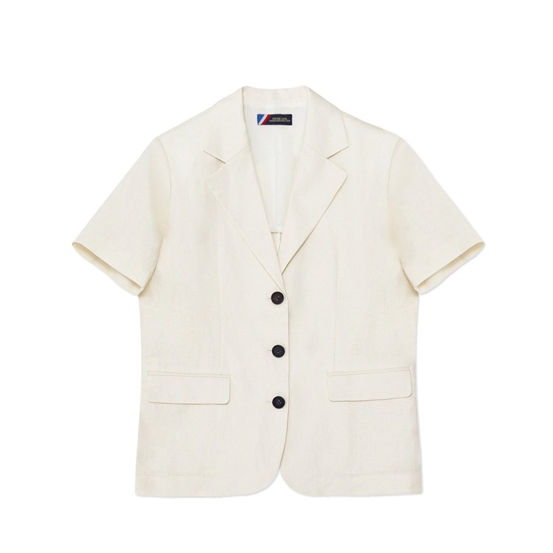 韩国姊妹情谊，Basic Linen Short Sleeve Jacket - Ivory - 女装休闲/机能外套 - 棉 透明