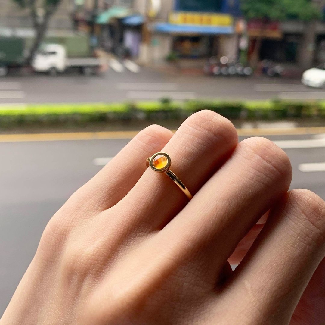 独家 鲑鱼卵戒指 宝石 天然石 尾戒 戒指 交换礼物 圣诞 金色 - 戒指 - 宝石 橘色