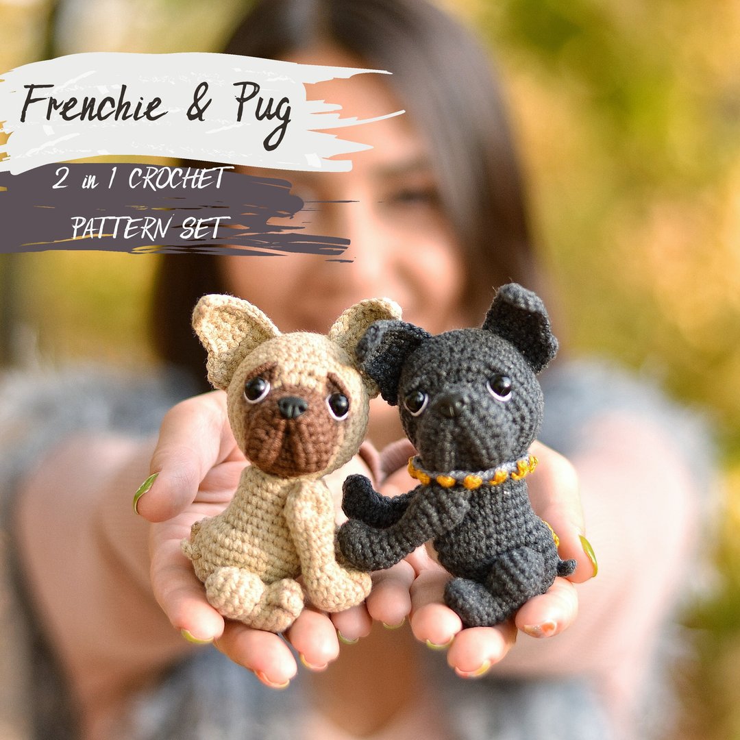 DIGITAL DOWNLOAD PDF: mini amigurumi dogs CROCHET PATTERN set, French bulldog - 编织/刺绣/羊毛毡/裁缝 - 绣线 多色