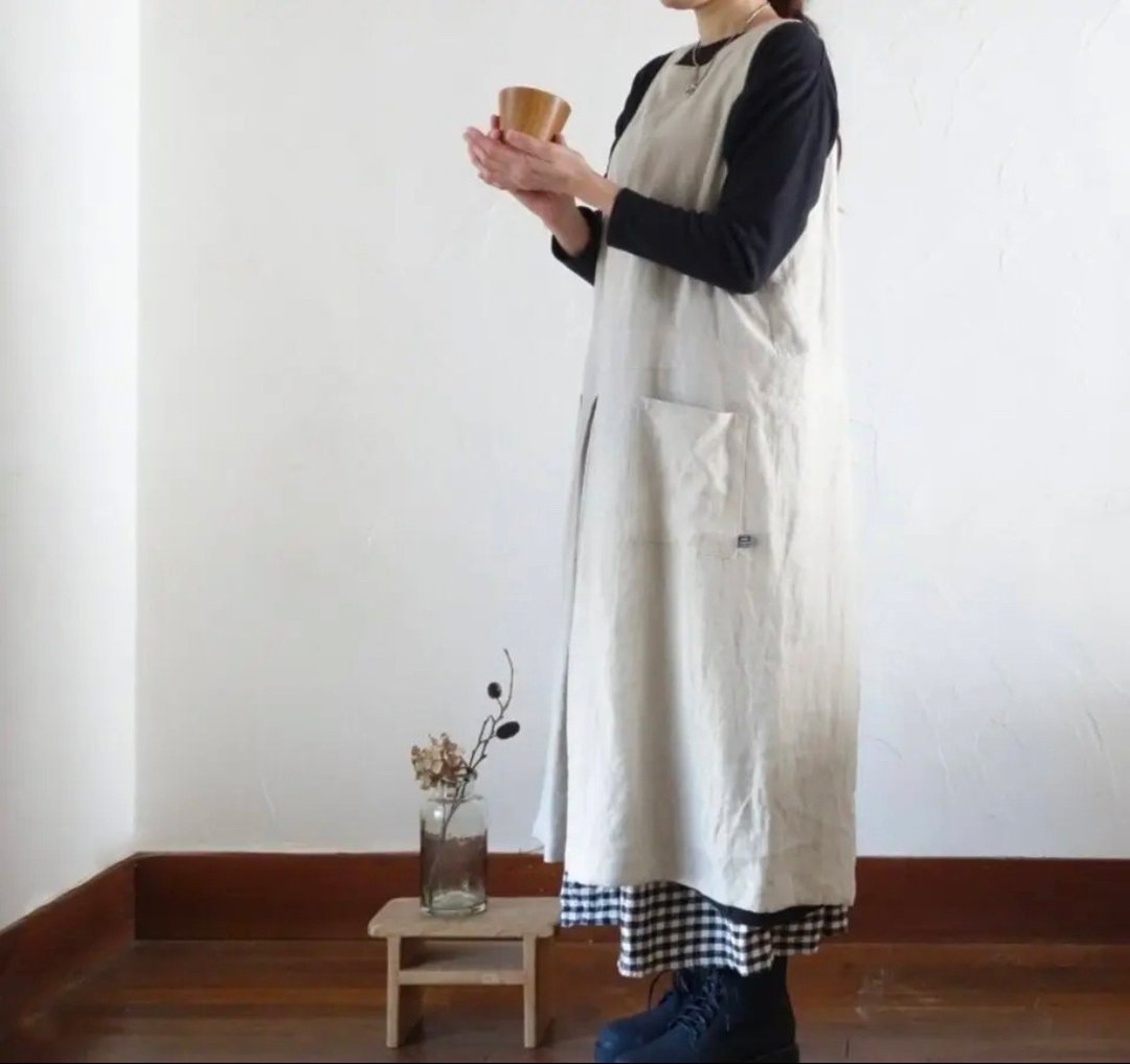 【接单制作】亚麻围裙连衣裙 / Tablier Pinafore - 洋装/连衣裙 - 棉 卡其色