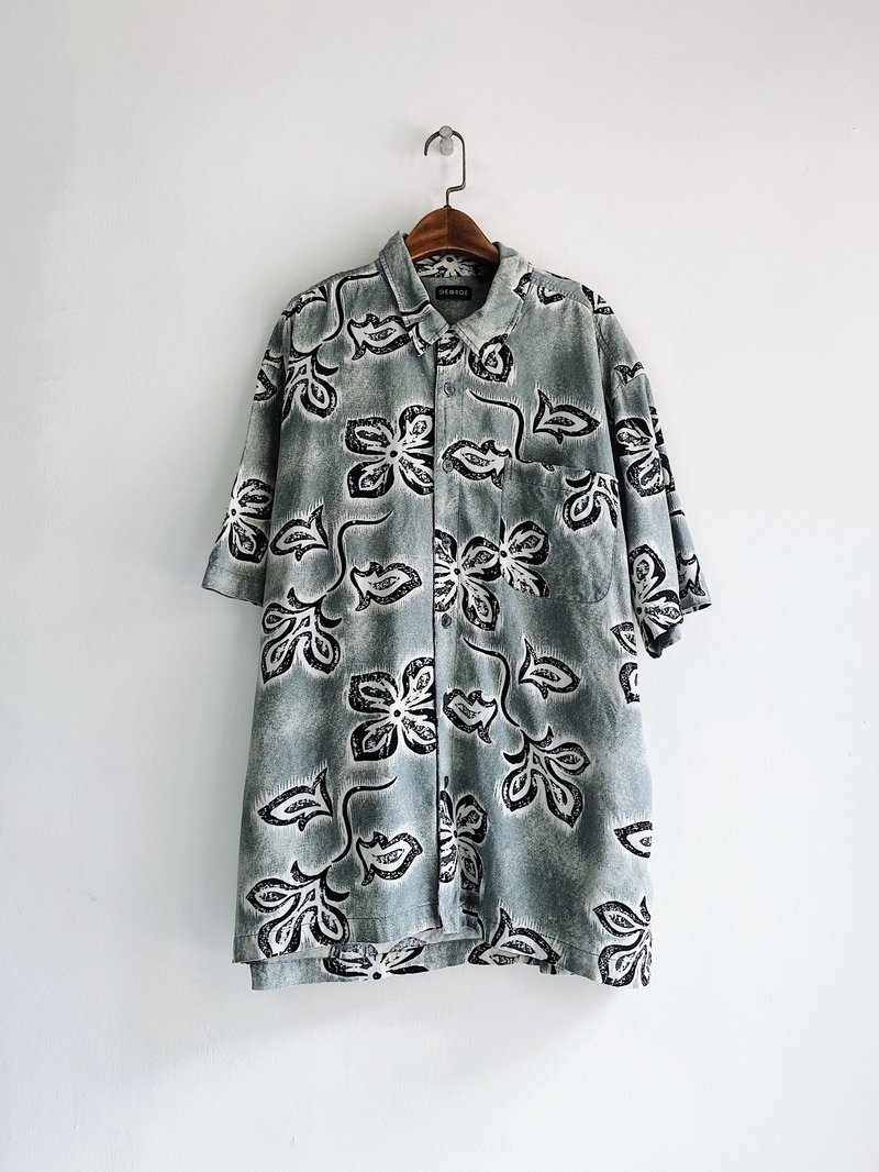 墨灰绿大花满版图腾 古着丝夏威夷衬衫上衣 vintage Aloha Shirt - 女装衬衫 - 丝．绢 绿色