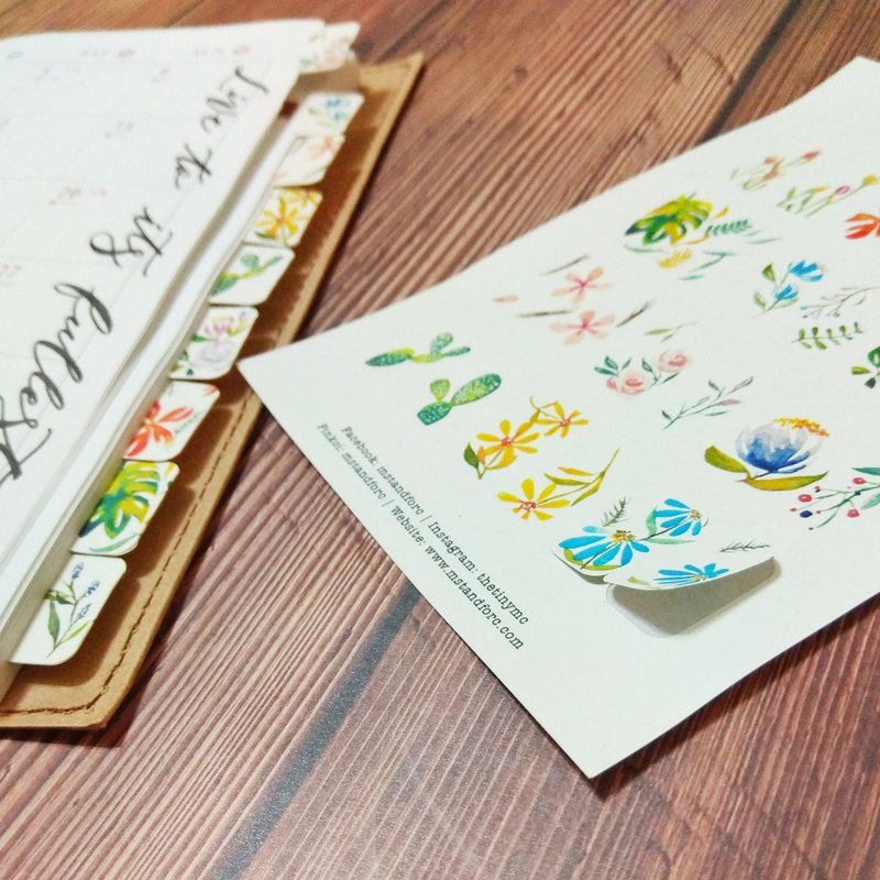 Mstandforc 水彩花叶 索引贴纸 一组12张 - 贴纸 - 纸 多色