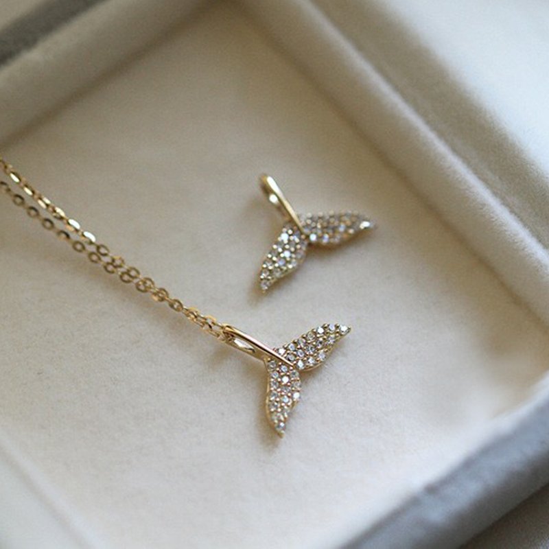 日落美人鱼鱼尾细钻14K金纯银项链 - 项链 - 纯银 银色