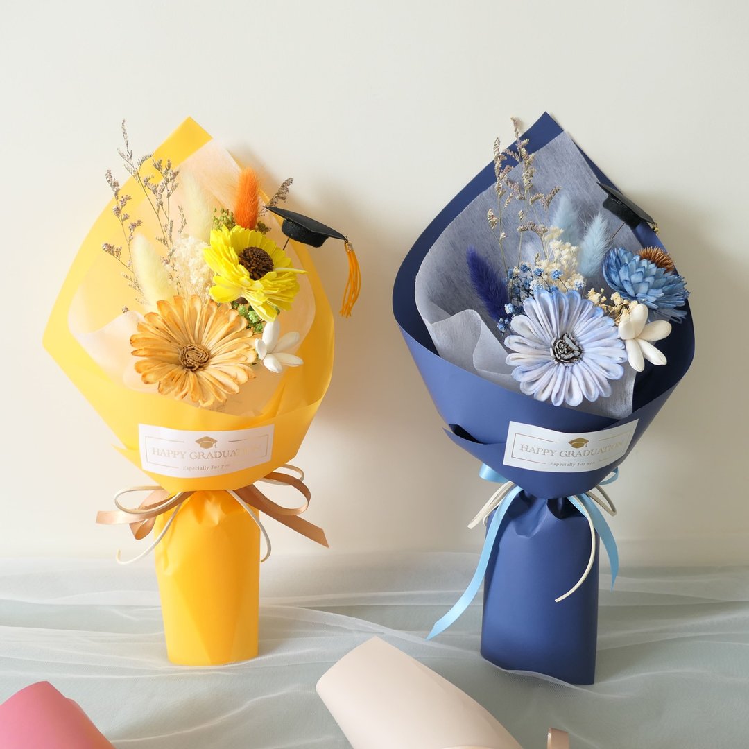 【索拉太阳花花束- 冰淇淋甜筒毕业帽】毕业花束/感谢花束/4款 - 干燥花/捧花 - 植物．花 