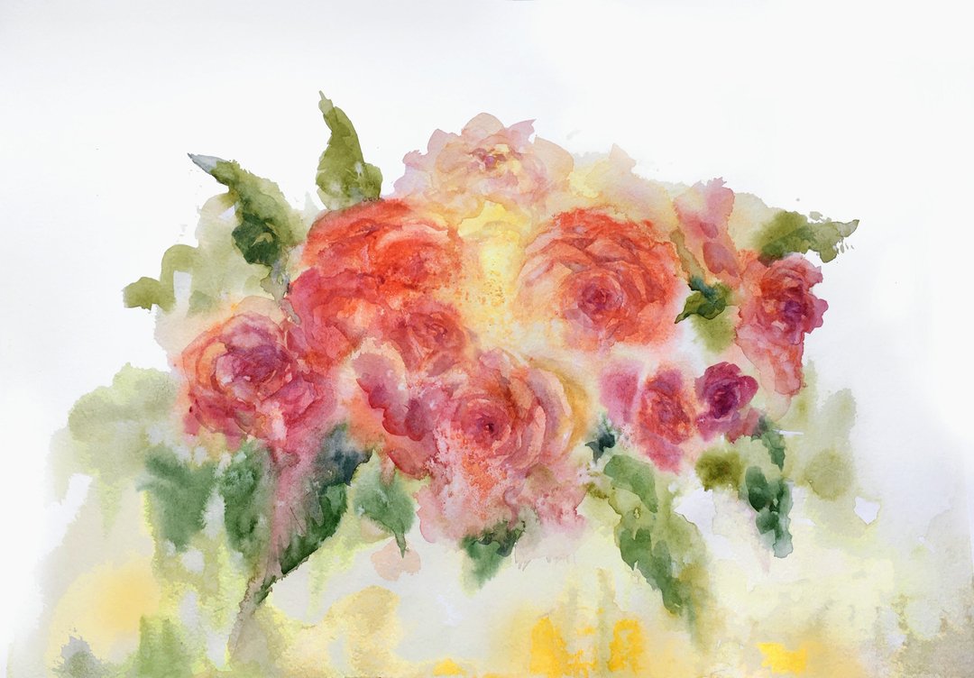 玫瑰花花卉画水彩粉红色画原创 - 海报/装饰画/版画 - 纸 粉红色