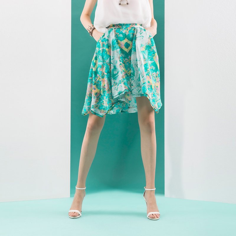 雅典娜绿双层裤裙 - 裙子 - 聚酯纤维 绿色