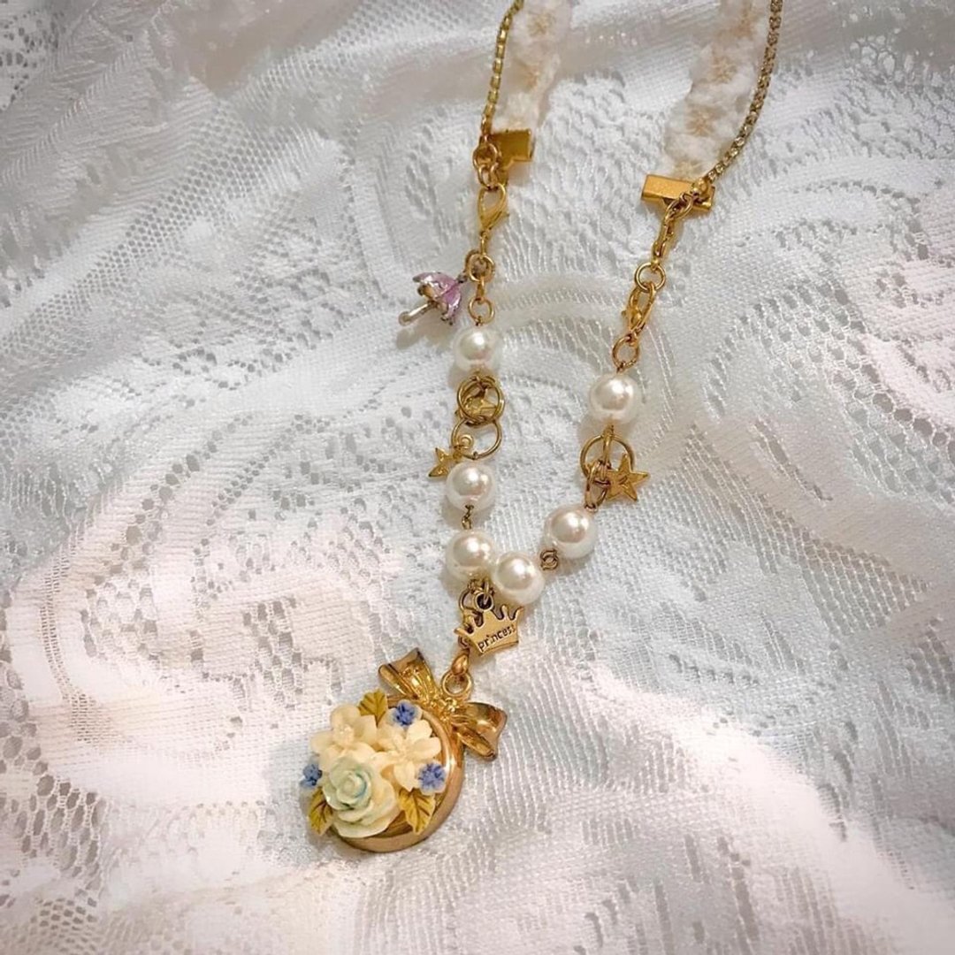 雨后星空小花束蕾丝项链金色长链 wisher许愿者 - 项链 - 其他金属 金色