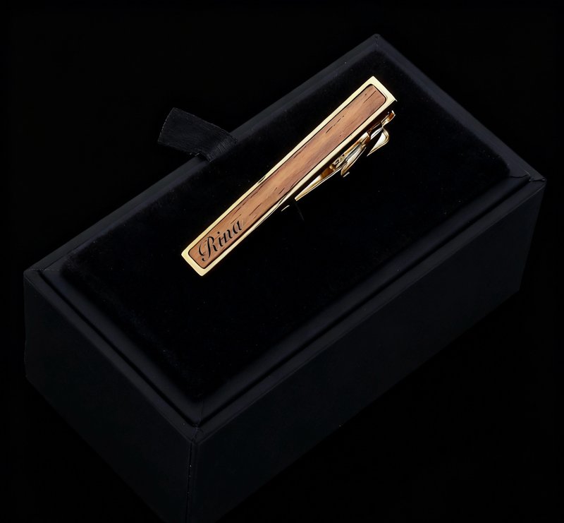 精致胡桃木金属领带夹免费刻字搭配胡桃木礼盒刻字 - 领带/领带夹 - 木头 咖啡色