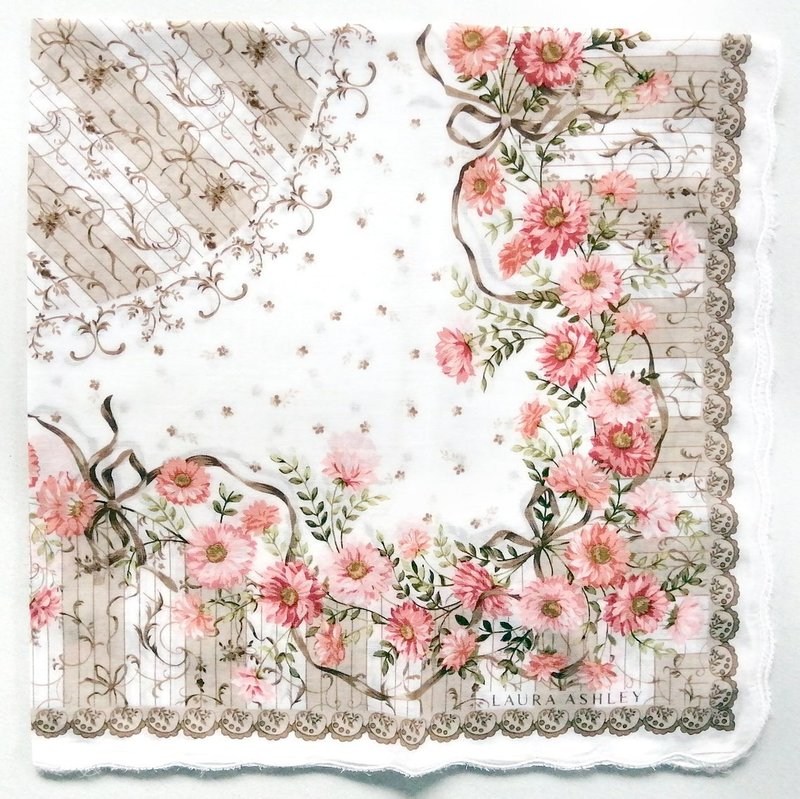 Laura Ashley 复古头巾 花卉图案 19 x 19 英寸 - 手帕/方巾 - 棉．麻 粉红色