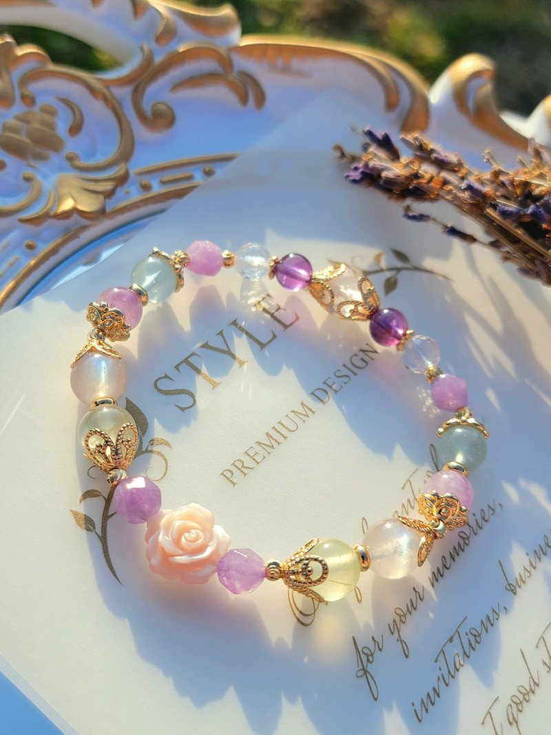 。女孩的秘密花园。k金包铜包色清新气质设计款手链 天然水晶 - 手链/手环 - 水晶 粉红色