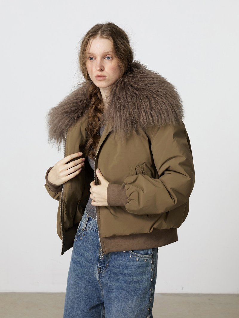 特調餅干色 甄選灘羊毛領 90白鴨絨羽絨服 - 女装休闲/机能外套 - 聚酯纤维 卡其色