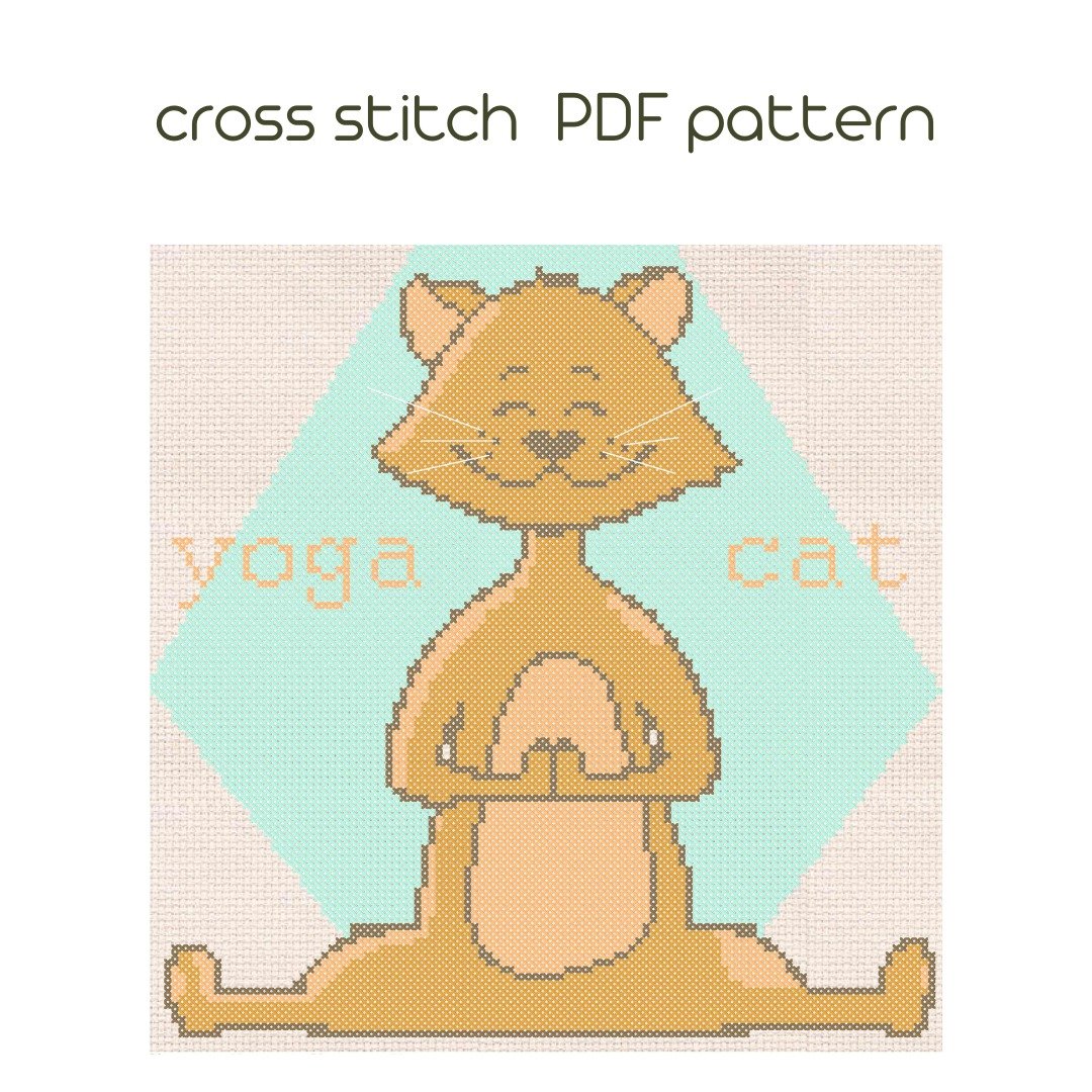 十字繡圖案 Yoga cat cross stitch, Animal cross stitch pattern, PDF Pattern /127/ - 手工艺教程/工具书 - 其他材质 