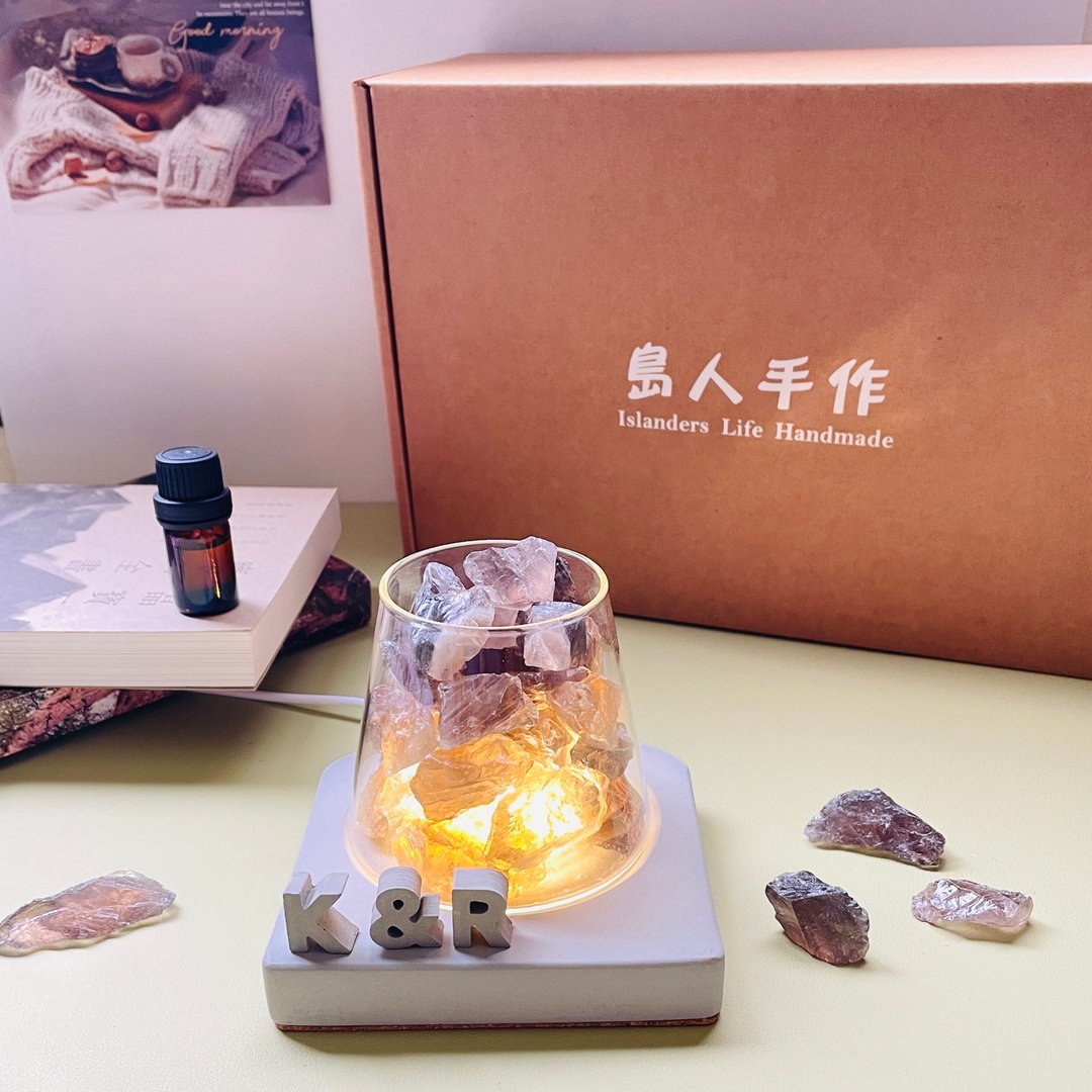 能量扩香水晶山【茶水晶的能量与勇气】水晶礼盒-(水泥字要加购) - 香薰/精油/线香 - 水晶 卡其色