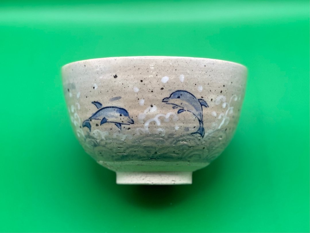 抹茶茶碗海豚家族 2 件套 - 碗 - 陶 白色