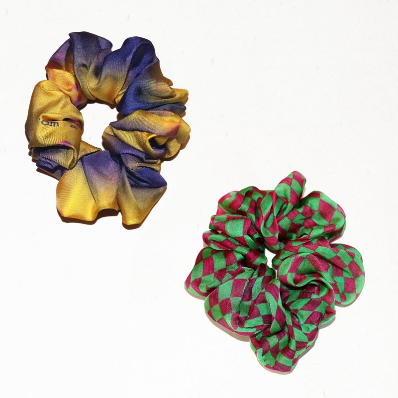 - 成双特价优惠 -   梦幻印花纯丝 - 时尚发圈对组 - 发饰 - 丝．绢 绿色