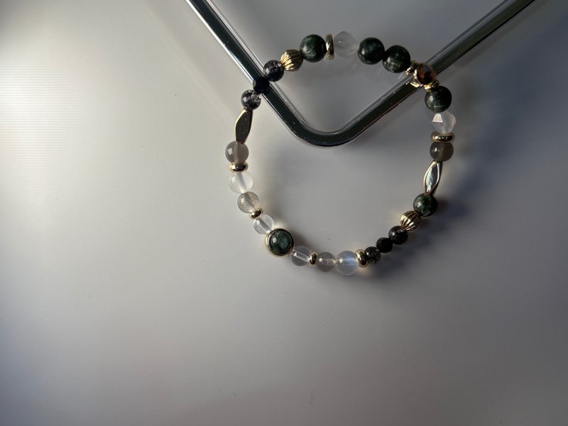 绿境御守-绿龙晶+黑发晶+黑曜石+白玉玛瑙+拉长石 - 手链/手环 - 水晶 绿色