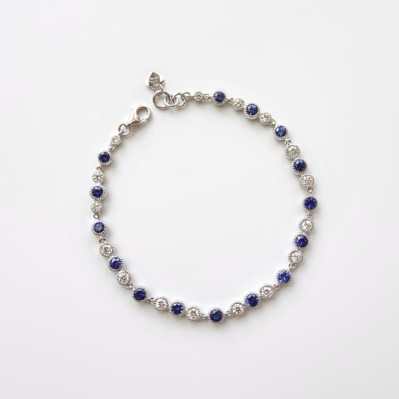 限量现货 - 满版天然钻石蓝宝石 纯 18K 白金 手链 | 可微调长度 - 手链/手环 - 宝石 蓝色