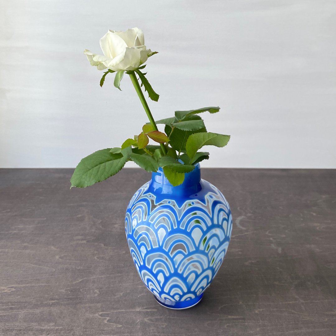 Blown glass vase Qinghai wave pattern - 花瓶/陶器 - 玻璃 