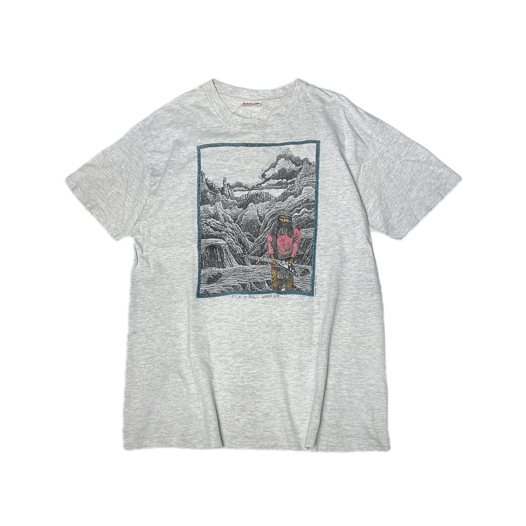 古着 90s Hanes Rock N Roll Warrior灰色T-shirt - 男装上衣/T 恤 - 棉 灰色