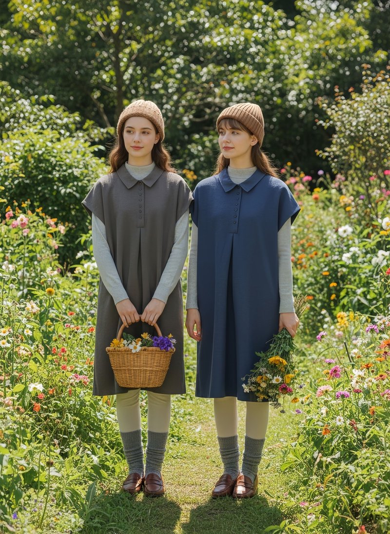 多钮扣蜜桃绒A字打褶长版上衣式洋装 - 洋装/连衣裙 - 聚酯纤维 灰色