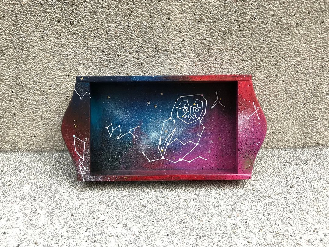 手绘托盘/文具收纳盒-猫头鹰星座 - 收纳用品 - 木头 多色