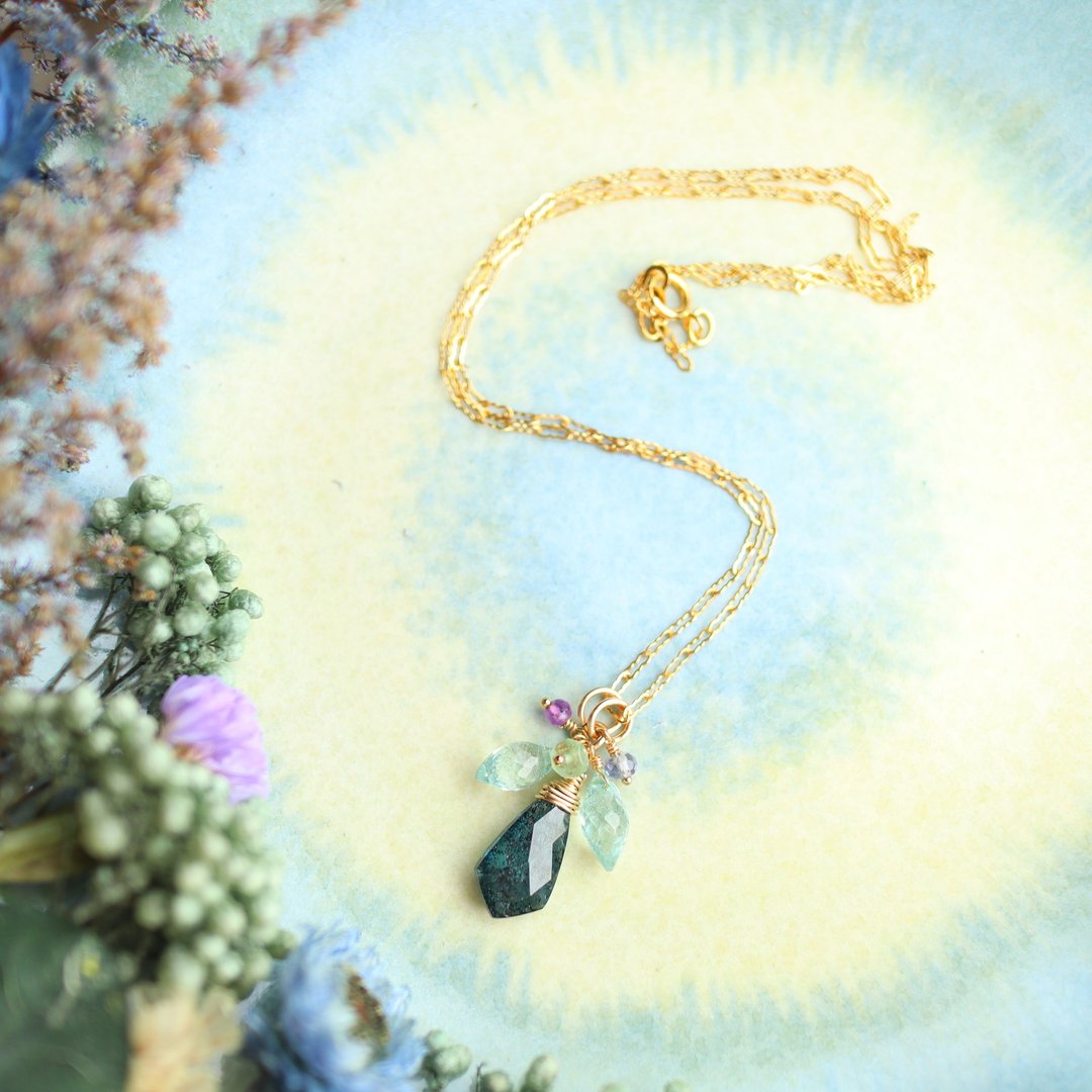 Deep Blue Kyanite Necklace [Small] - 项链 - 宝石 绿色