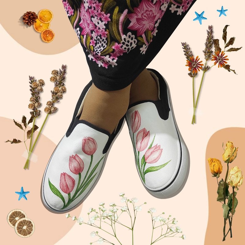 粉红色的郁金香  彩绘鞋 - 女款休闲鞋 - 其他材质 